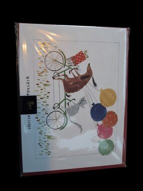 Lot Of 6 Birthday Cards with Dog & Cat & Balloons - Red